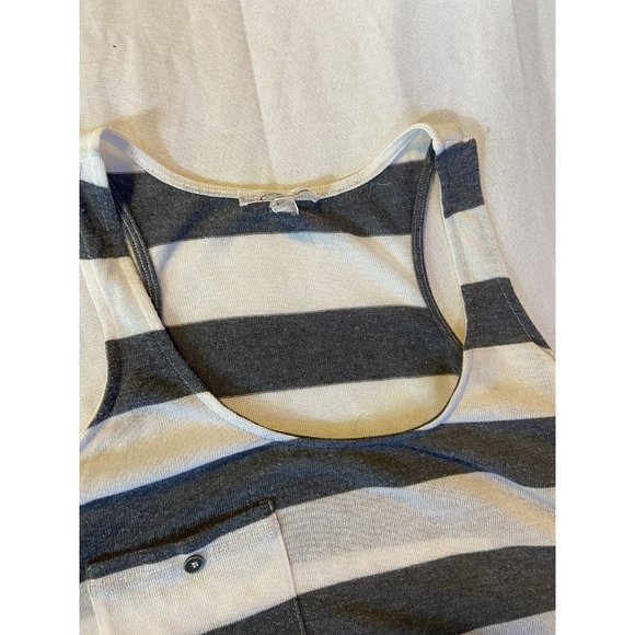Cecico Women's White/Gray Striped Relaxed Sleeveless Tank With Pocket Medium - Picture 4 of 9